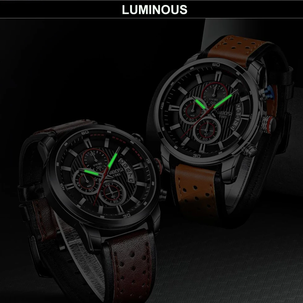 NIBOSI мужские часы Топ люксовый бренд водонепроницаемые спортивные наручные