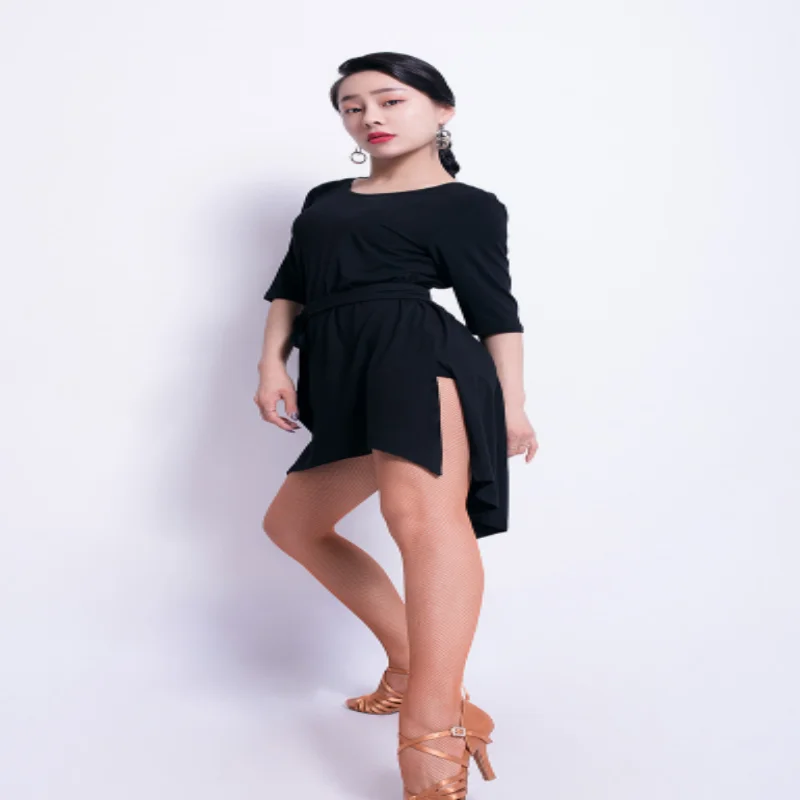

New Arrival Fashion Sexy Women Dance Clothing Solid Color Dance Wear Modal Round-neck Latin Dress Stage Performance Dance Suit