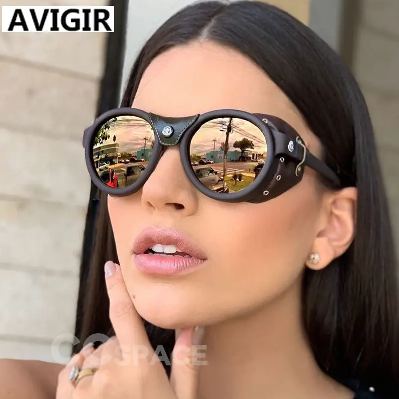 

Солнцезащитные очки в стиле стимпанк для мужчин и женщин, овальные ветрозащитные, модные дизайнерские, с защитой UV400, винтажные женские солн...