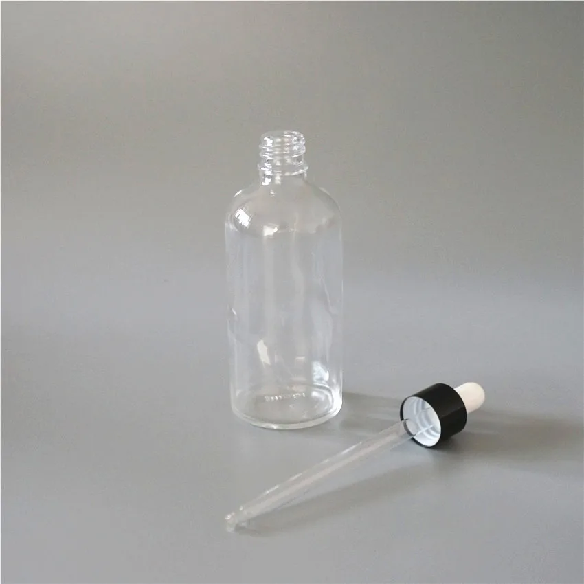 

5/10/15/20/30/50/100ml Clear Refillable Essential Oil Bottle DIY White Rubber Head Dropper Empty Black Cap Cosmetic Container