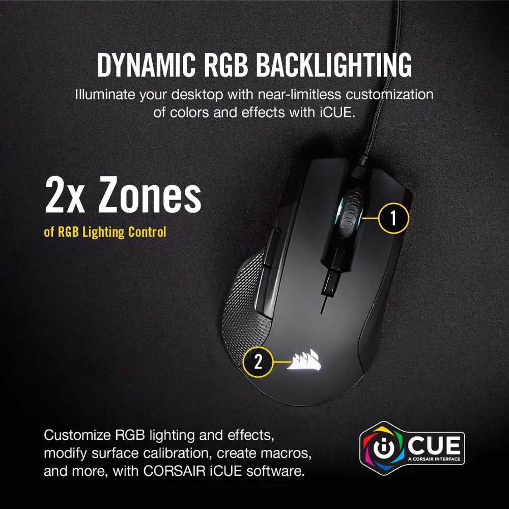 Игровая мышь CORSAIR IRONCLAW RGB FPS/MOBA с подсветкой LED 18000 DPI оптическая (версия CN)-черная |