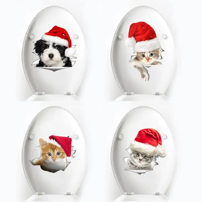 

Simulated Creative Cat And Dog Christmas Toilet Window Christmas Home Decoration Kitten Cartoon Wall Sticker Notebook Sticker