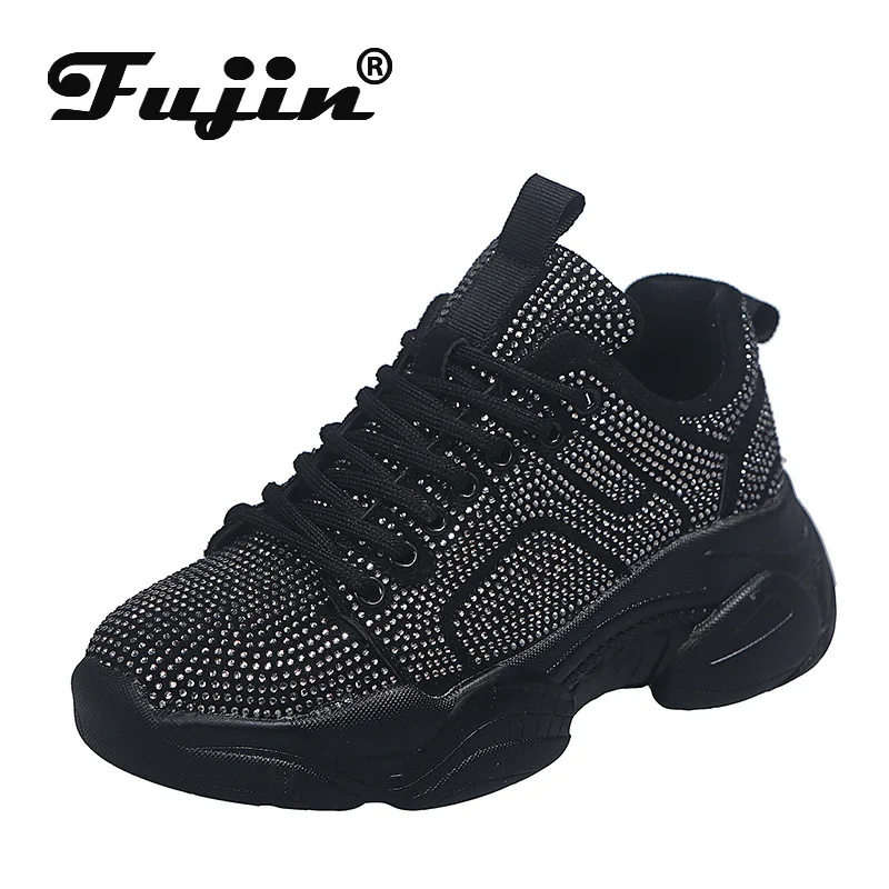 Женские кроссовки на толстой подошве Fujin дышащие в горошек с прозрачной сеткой