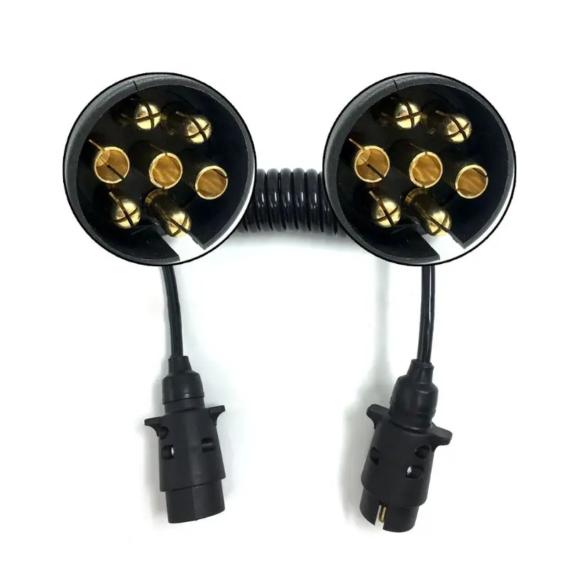 

7 Pin Plastic Trailer Plug X2 w/curly extension Cable 1.5M Male to Male 12V Trailer Lighting Board Caravan
