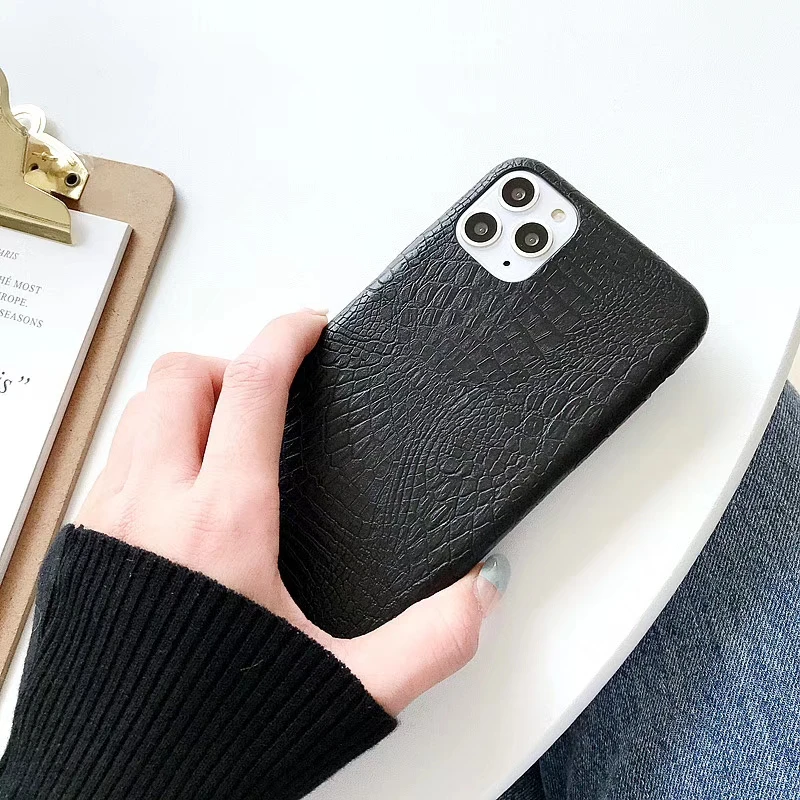 

Luxury Crocodile Snake Skin Phone Case for iPhone 12 11 12 pro 7 8 Plus PU Leather Soft Cover For iPhone X XS MAX XR black Coque