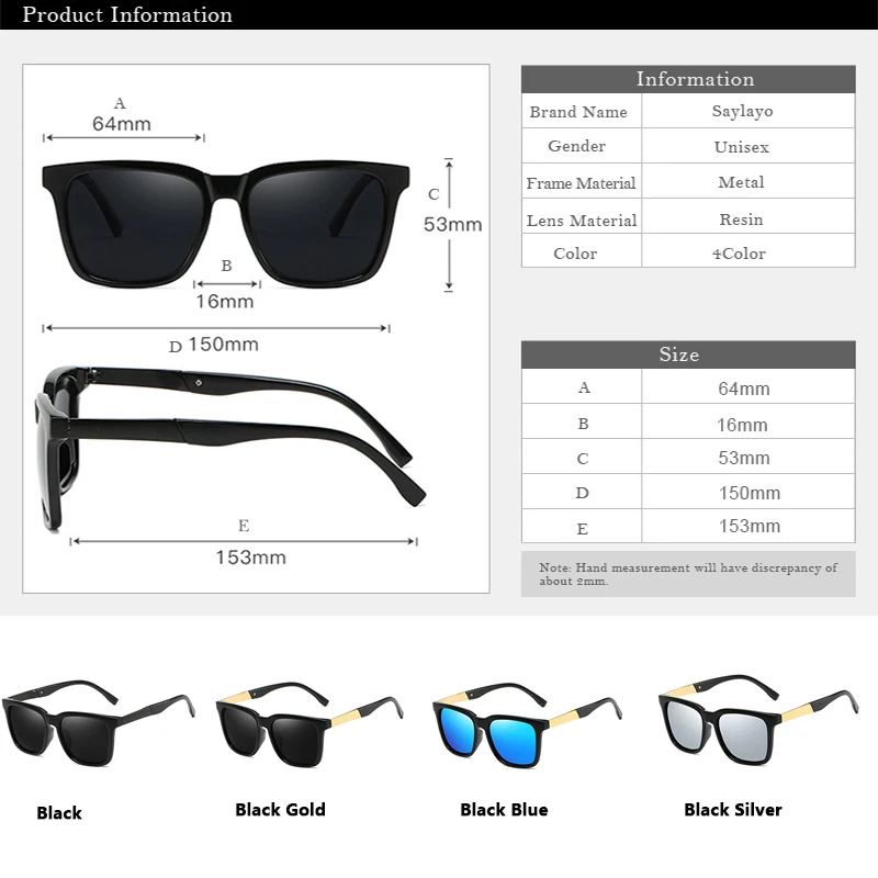 

Saylayo Square Vintage Sunglasses Men Women Polarized 2020 Brand Design Driving Travel Fishing Sun Glasses UV400 Oculos De Sol