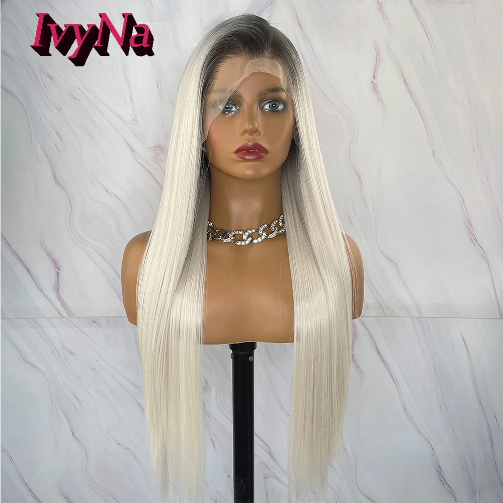 Silky Straight Ombre Platinum Wigs Futura Hair 13x4inch Heat Resistant Synthetic Lace Front Wigs For Black Women