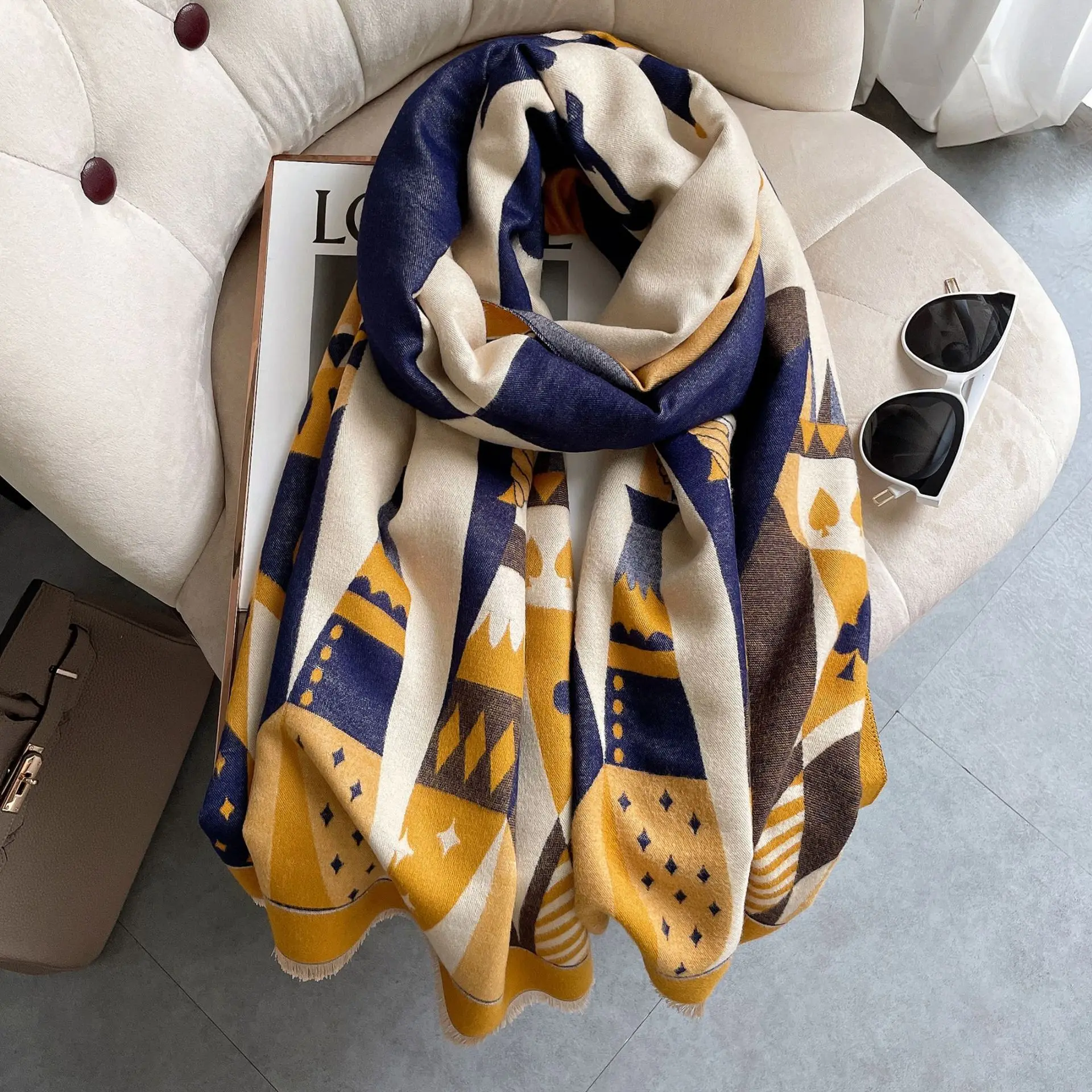 

Модный теплый шейный платок, имитация кашемира, шарф, зимние шали, Женский двусторонний платок, толстое одеяло из пашмины, Bufanda 2021