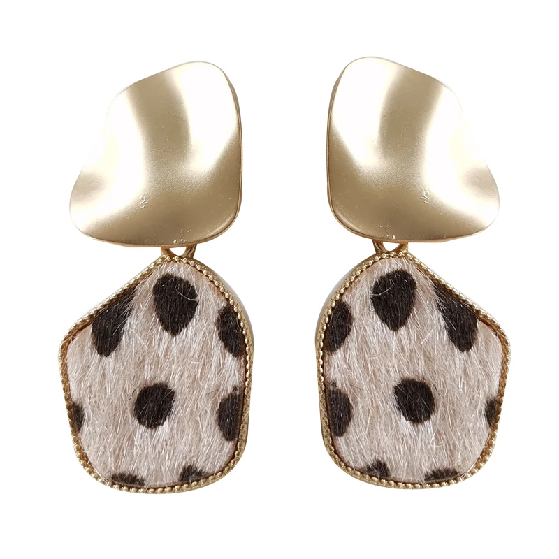 

S925 needle Trendy Jewelry leopard Print Drop Earrings Autumn Winter Design Golden Plating Warm Flocking Earrings For Women Girl