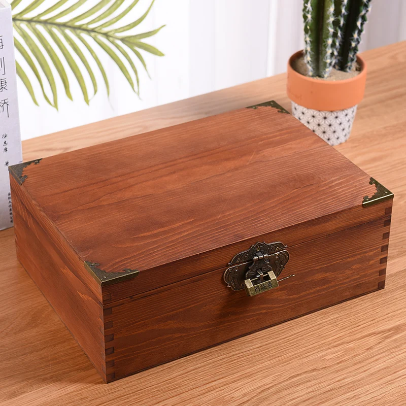 

Simple retro jewelry storage box solid wood portable sundry storage box with lock