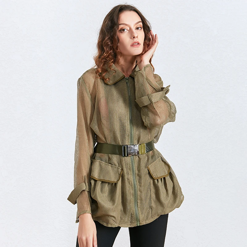 Женская ажурная куртка TWOTWINSTYLE весенняя с отложным воротником длинными рукавами