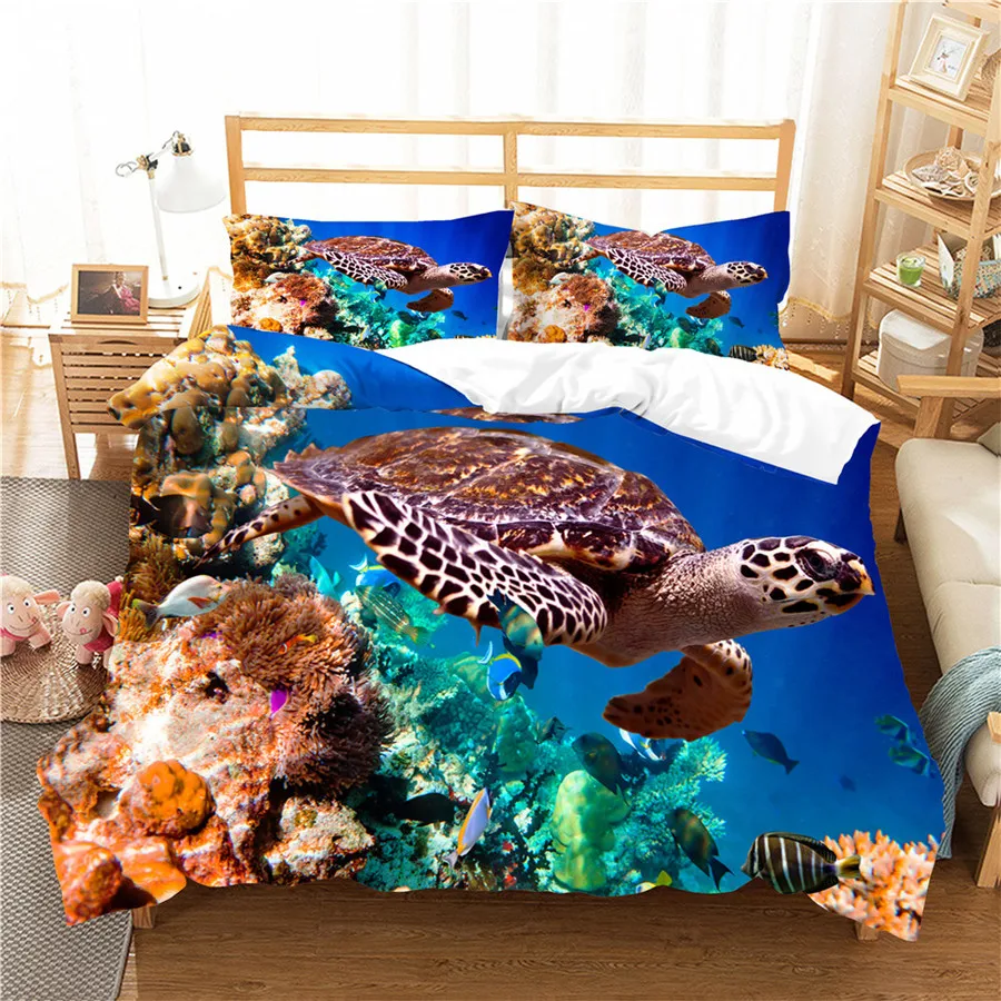 

A Bedding Set 3D Printed Duvet Cover Bed Set Sea Turtle Home Textiles for Adults Bedclothes with Pillowcase #HG10
