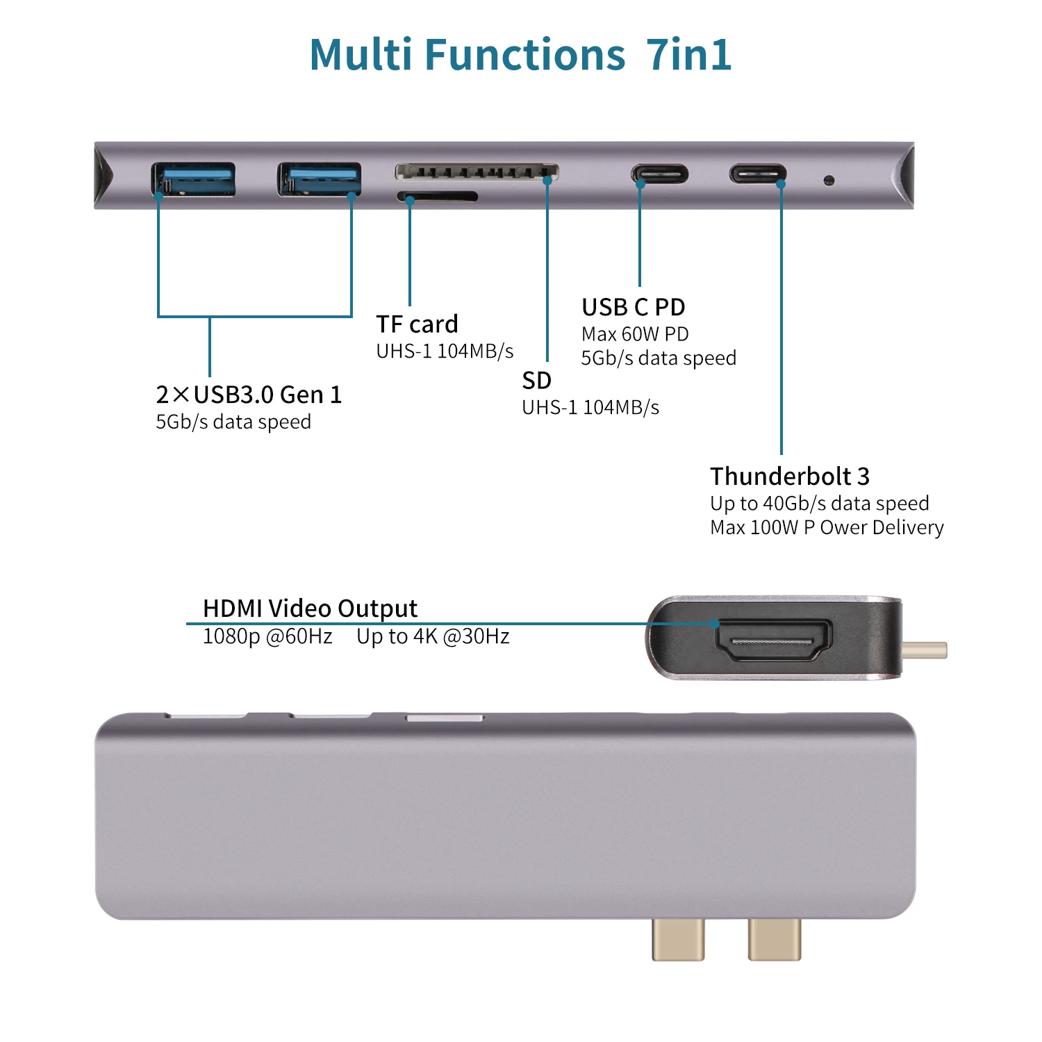 USB C Hub 3 0 HDMI для MacBook pro 13 15 адаптер 7 в 1 usb концентратор с адаптером питания 4K SD/Micro SD