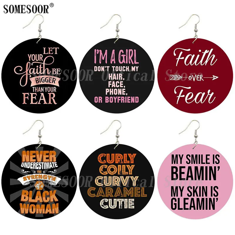 SOMESOOR с обеих сторон Печатный пышные черные женские деревянные серьги в виде