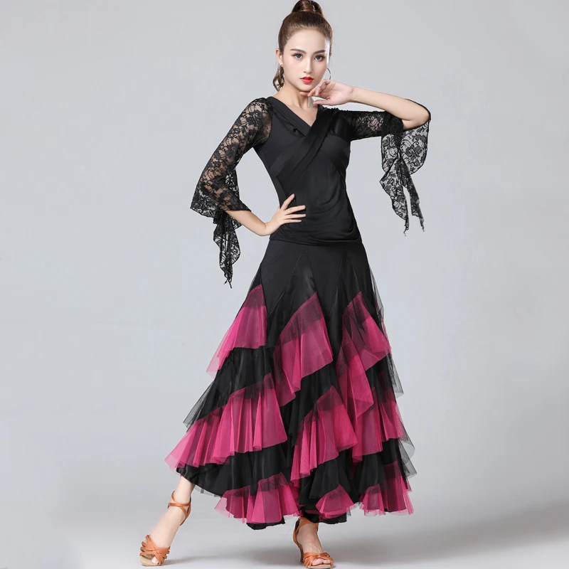 Latin dance ballroom modern competition dress and skirt short sleeves practice clothing | Тематическая одежда и униформа