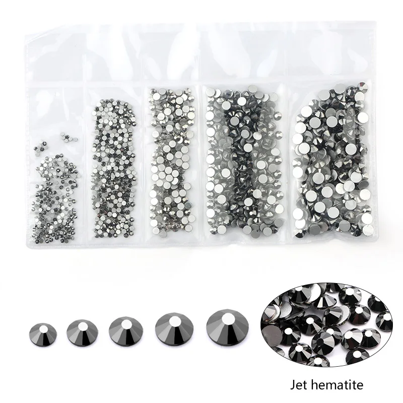 jet hematite Новинка разные размеры: SS4 SS6 SS12 SS16 SS20 красочные 1440 шт. 3D не исправленный для искусства ногтя Flatback Стразы для украшения для одежды - Цвет: jet hematite