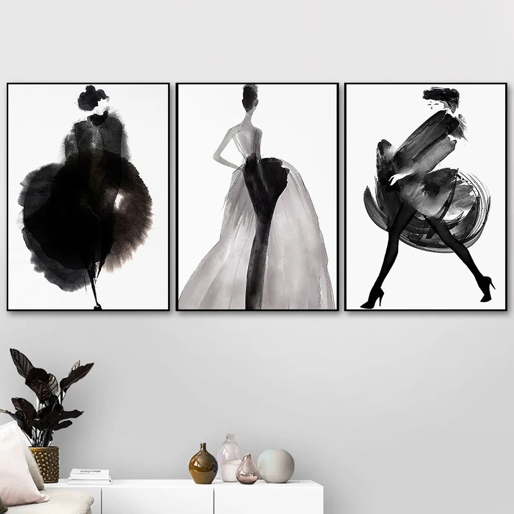 

Modern Black and White Gray Character Canvas Painting Nordic Print Poster Wall Art Pictures For Living Room Home Decor Frameless