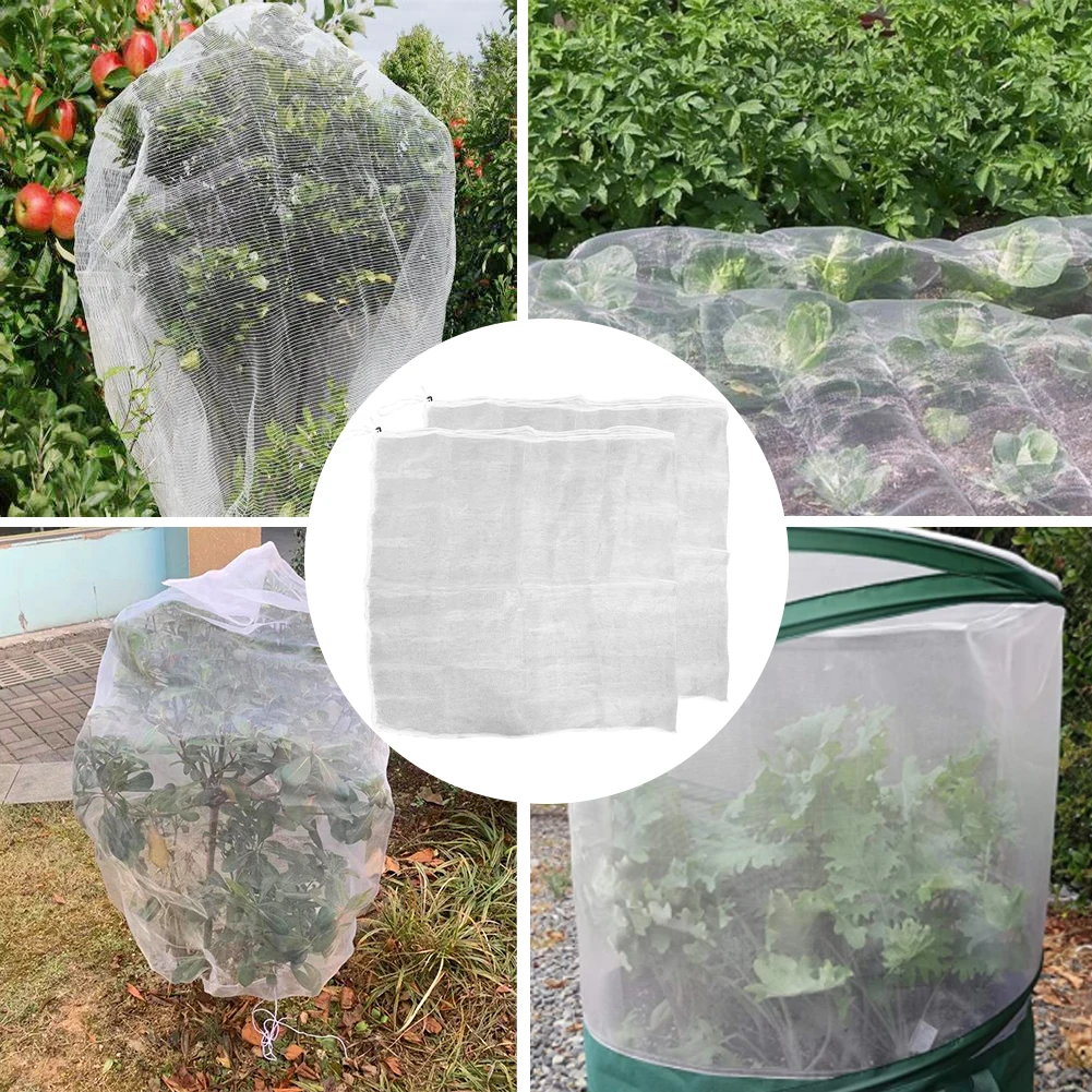 

2pcs Vegetables Plant Cover Bags Nursery With Drawstring Thickened Orchard Fruits Reusable Garden Windproof Netting Mesh Flowers