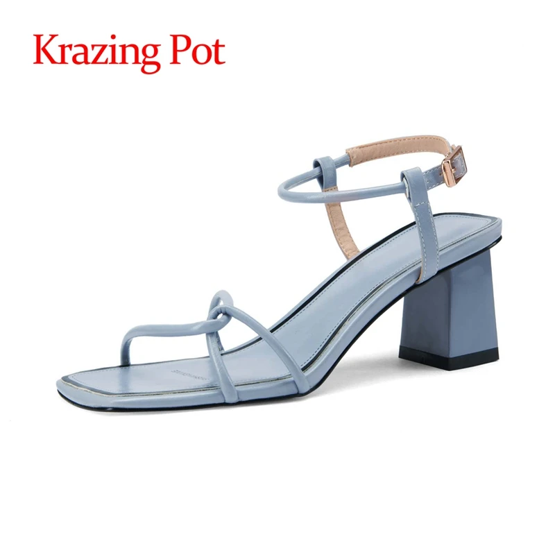 

Krazing pot square toe high heels sling back sweet girls gentlewomen Korean girls dance party buckle straps women sandals L12