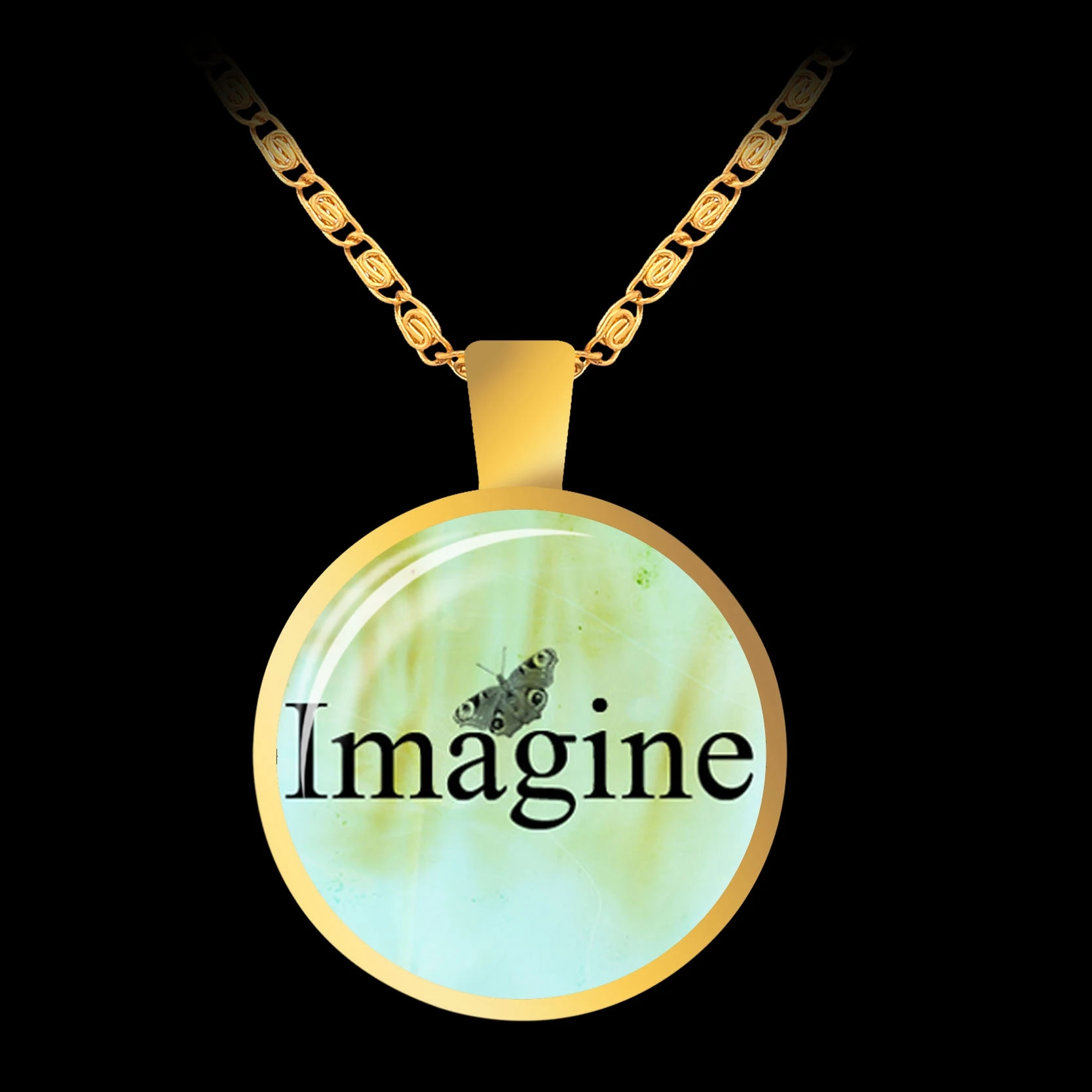 Joyful художника моды Цитата Письмо Золото Цвет Ожерелье стеклянный купол кулон