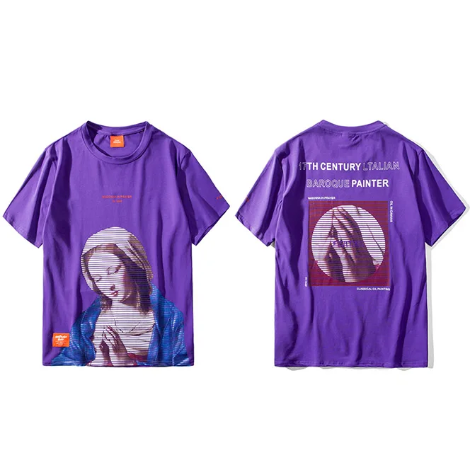 A58SH202 Purple Мадонна Футболка мужская хип-хоп забавная футболка уличная летняя футболка Девы Марии винтажный принт хлопок топы Тройники короткий рукав - Цвет: A58SH202 Purple