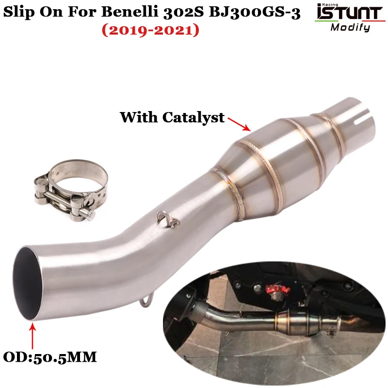 

302S Exhaust Middle Pipe Motorcycle Mid Link Connect Tube Slip On 51mm Mufflers For Benelli 302S BJ300GS-3 2019-2021