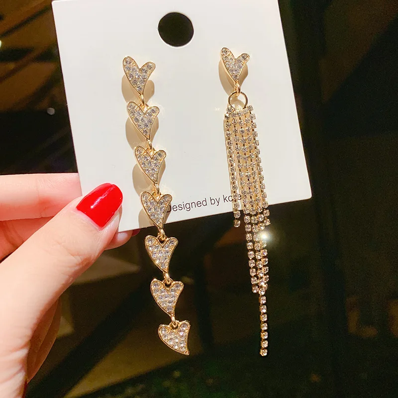 Длинные Корейские серебряные игольчатые сердца Асимметричный супер Сказочный