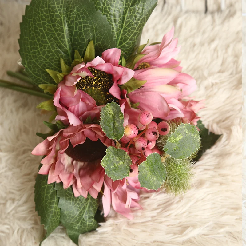 

Artificial Plant Sunflower Bouquet European Home Decoration Wedding Hand Holding Series Wall Mural Simulation Flower