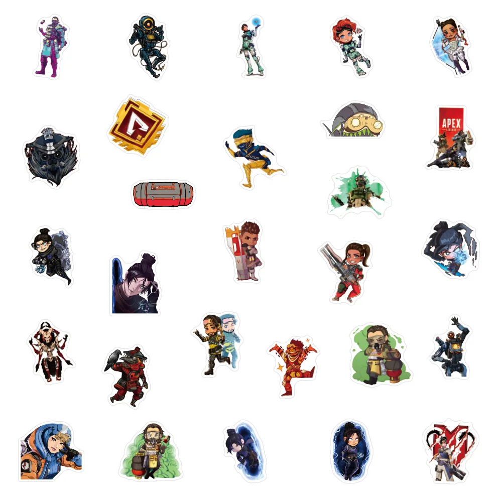Juego de pegatinas de Apex Legends para ni&ntilde;os, pegatinas impermeables para montar en monopat&iacute;n, equipaje, port&aacute;til, guitarra, coche, pegatinas de dibujos animados para pared, juguete para ni&ntilde;os, 10/30/50 Uds.-4