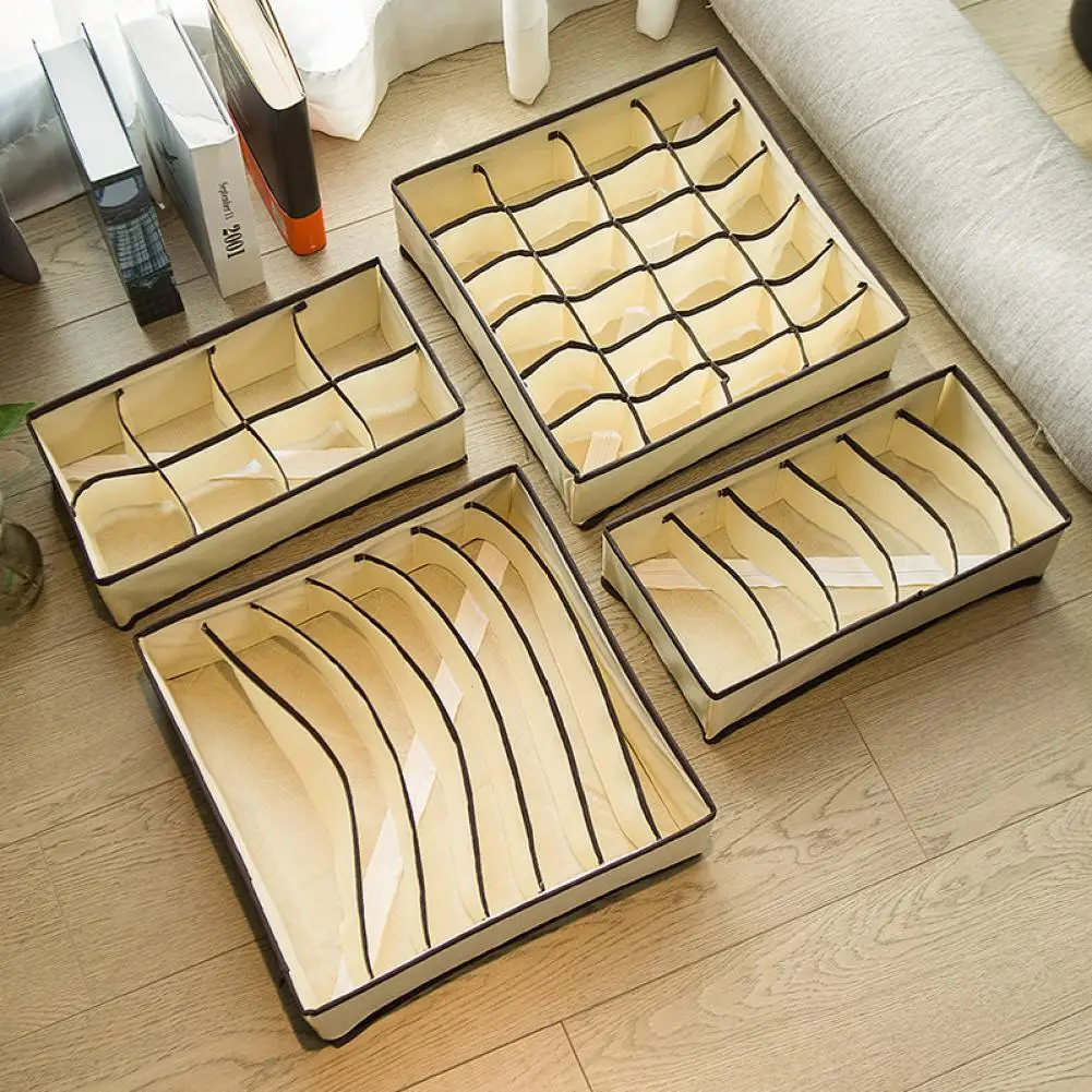 

40%HOT4Pcs Storage Box Breathable Foldable Non Woven Fabric Underwear Bra Storage Holder for Home