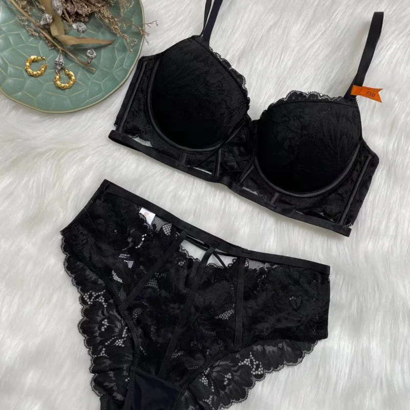 Комплект женского кружевного нижнего белья с чашками пуш-ап B C D | Женская одежда