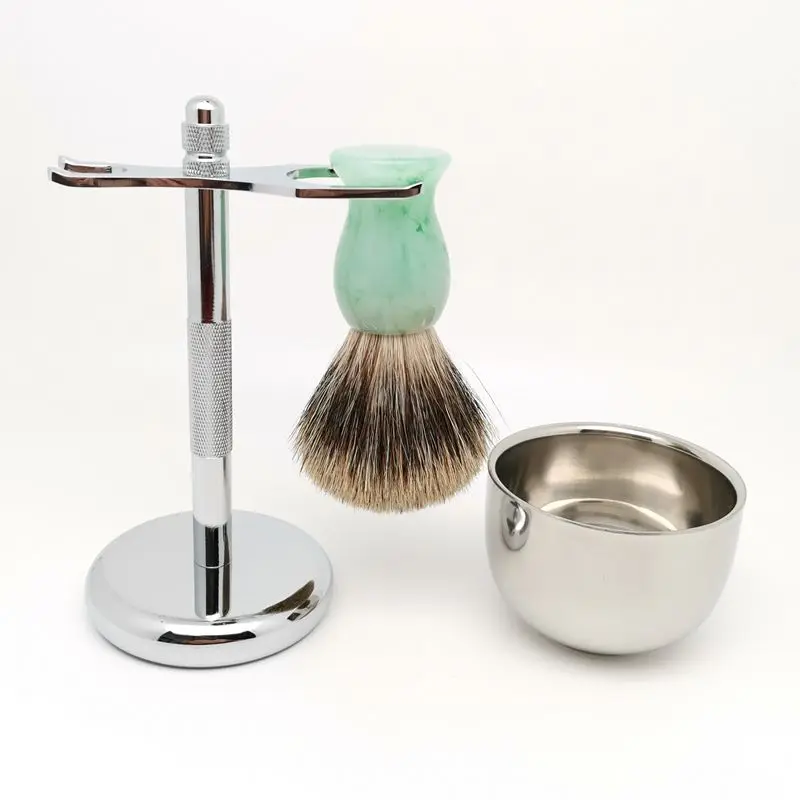 TEYO Shaving Brush Set Include Shaving Stand Bowl and Two Band Fine Badger Hair Shave Brush