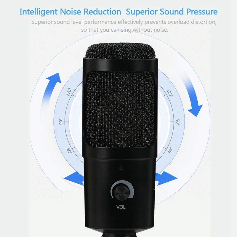 

Condenser Microphone USB Microphone Karaoke Recording with Clip Tripod Plug and Play for Laptop Desktop PC
