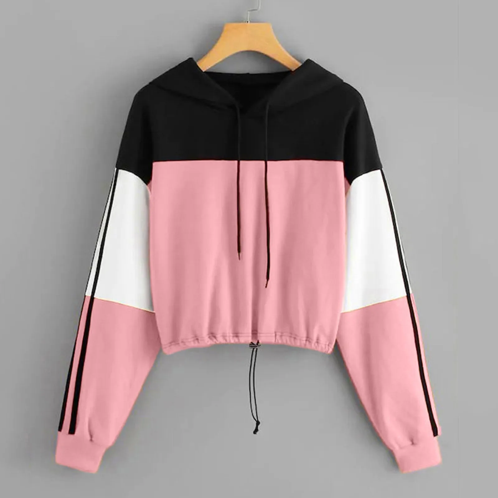 

Women Splicing Sweatshirt Crop Top Long Sleevehoodies Pullover Top Casual Warm Pullover Clothes Hoodies Sportswear Tops New