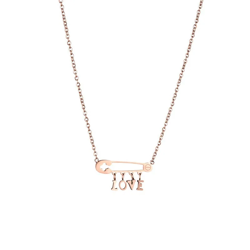 

Korean Style Simple Letter Pendant Temperament Entry Lux Niche Women's Necklace Clavicle Chain Cold Wind Non-Fading Rose Gold