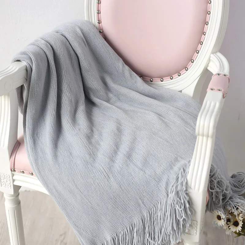 Одноцветное вязаное пледы нитки одеяло для дивана кровать путешествие самолет