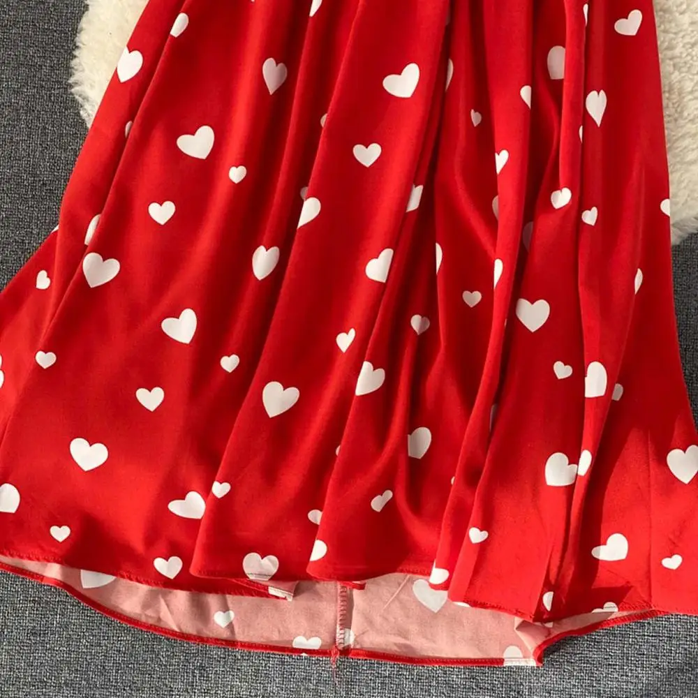 

Floral Print Short Sleeve Ruffles Swing Dress for Women Summer Sundress Casual V Neck High Waist Chiffon Beach Dresses