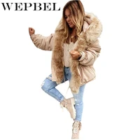 wepbel women winter ladies long sleeve drawstring waist loose jacket hooded parka outerwear warm thick fur hooded coat