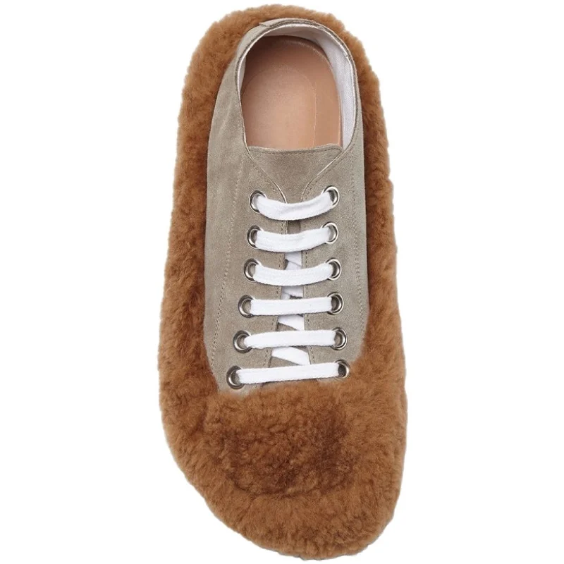 

Casual Woman Shoe Clogs Platform Loafers Fur Autumn Round Toe Female Footwear Creepers Winter Fall Moccasin New Dress Cross Soli