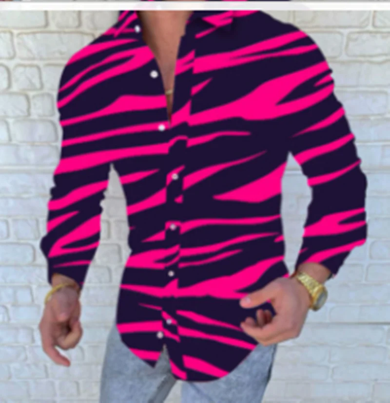 2021 New Digital Print Shirt Men Slim Long Sleeve Fashion Autumn Shirts England Style Men Casual Blouse Single Breasted U.S size