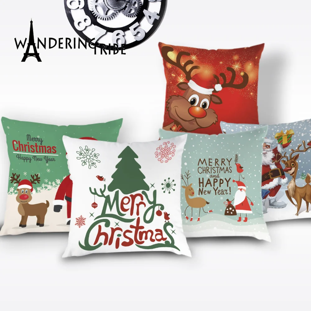 

Christmas Pillowcases Santa Claus Home Decor Throw Pillow Case Deer Cushion Cover White Funda Cojin Housse De Coussin Cojines