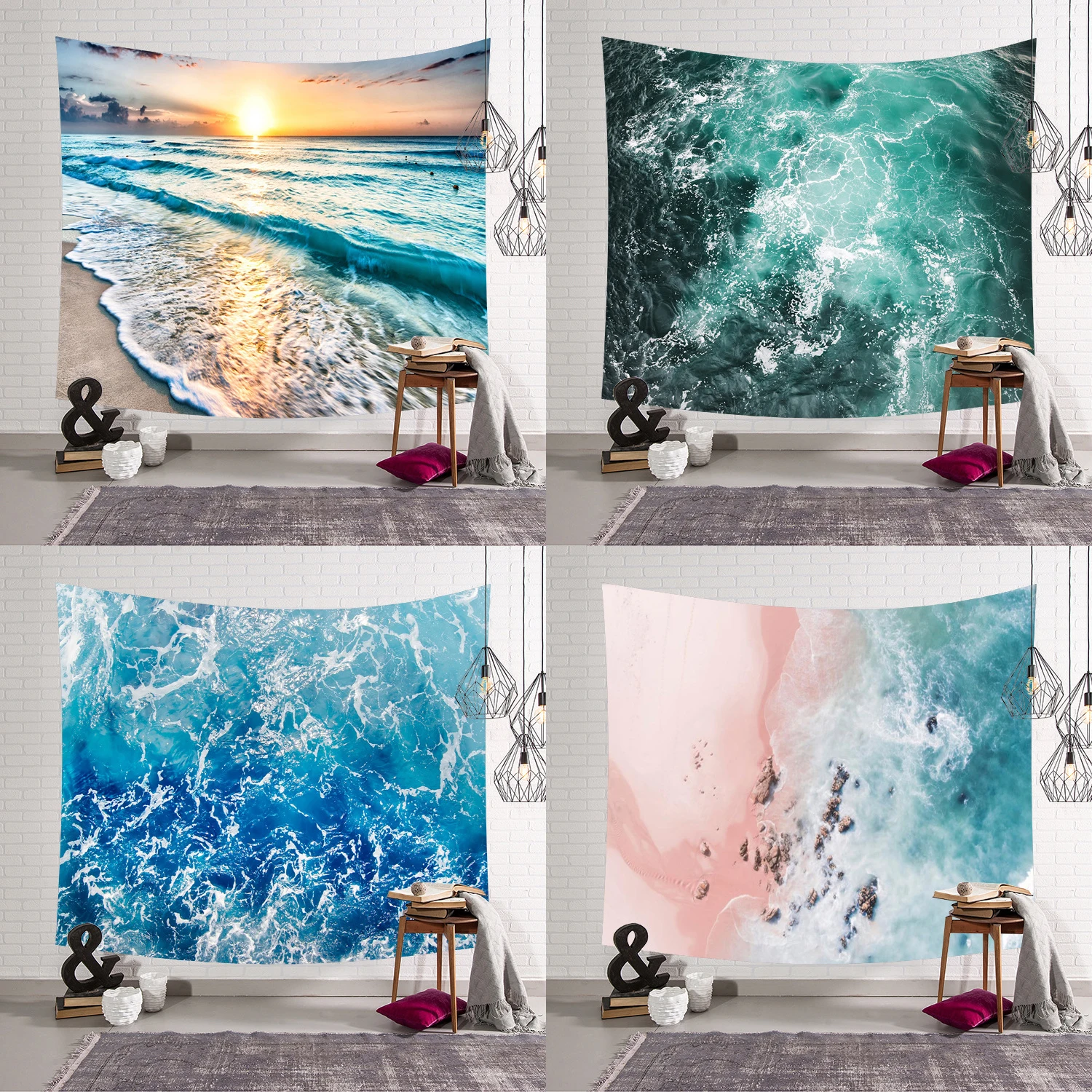 Модный гобелен из полиэстера с голубыми морскими волнами настенный хиппи