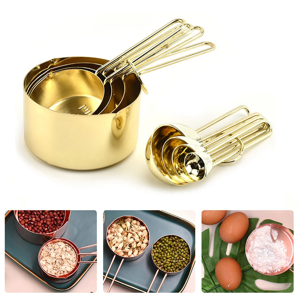 

Gold Measuring Cups Measuring Spoons Set Stainless Steel 8 PIECE Dry and Liquid Ingredients Cooking Utensils