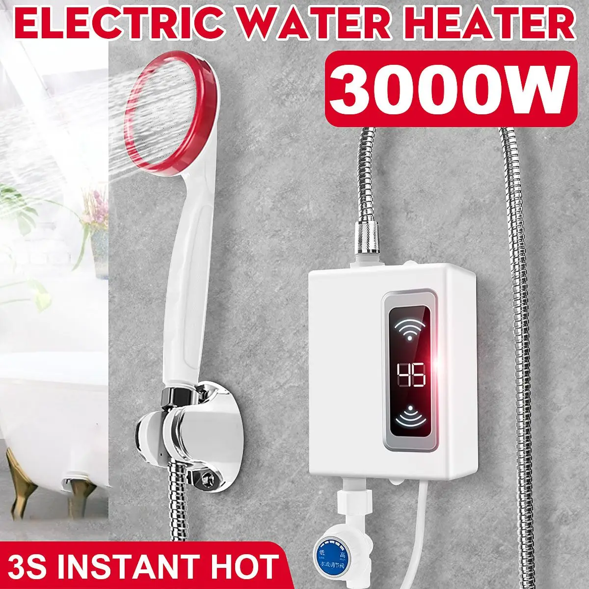 

3000W 220V Water Heater Bathroom Kitchen Instant Electric Hot Water Heater Tap Temperature Display Faucet Shower Tankless Tap