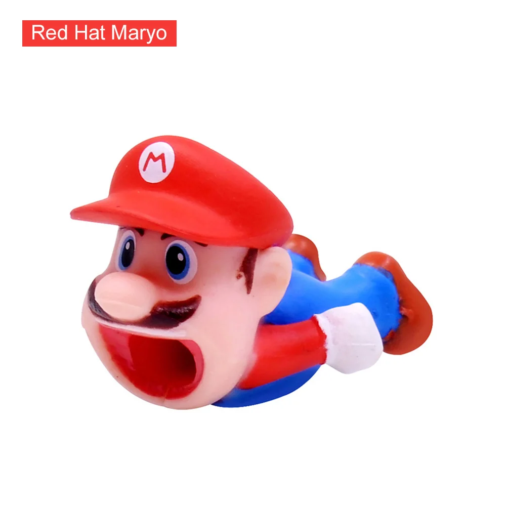 Red Hat Maryo CHIPAL Cute аниме укуса провода намотки для iPhone Защита для usb-кабеля Органайзер чомперы Чоппер Луффи Сон Гоку мультфильм укусы животных - Цвет: Red Hat Maryo
