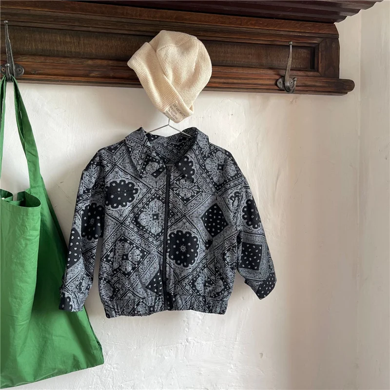 Осенняя куртка на молнии с цветочным рисунком в Корейском стиле для мальчиков