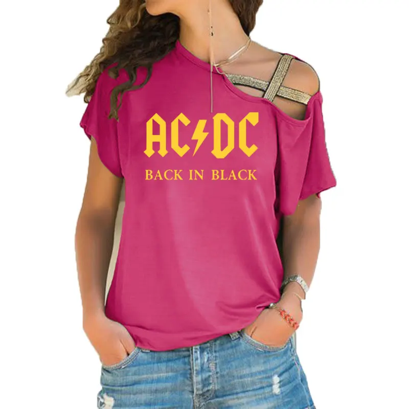 16 Группа ACDC футболка в стиле рок женские ACDC с буквенным принтом футболки хип хоп Рэп музыка асимметричное, с короткими рукавами Skew Крест повязки топы тройник - Цвет: 16