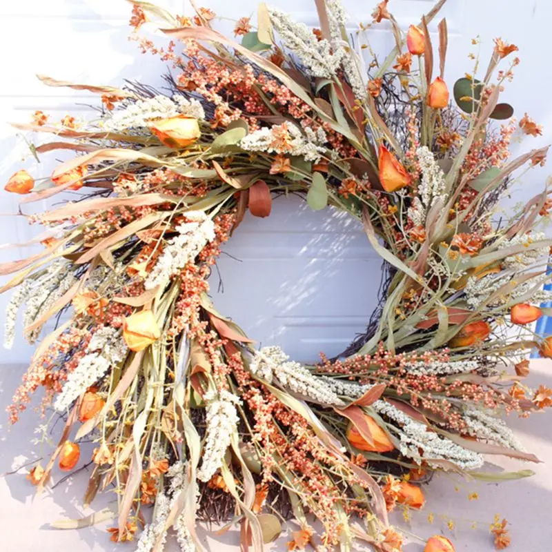 

24 inch Artificial Fall Harvest Fall wreaths for front door Thanksgiving Decor Dropshipping