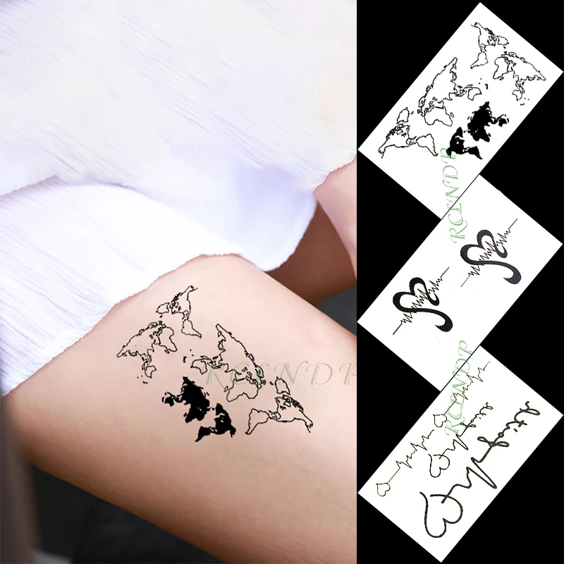 

Waterproof Temporary Tattoo Sticker Map Musical Note Heartbeat Small Art Tatto Flash Tatoo Fake Tattoos For Women Men Kid