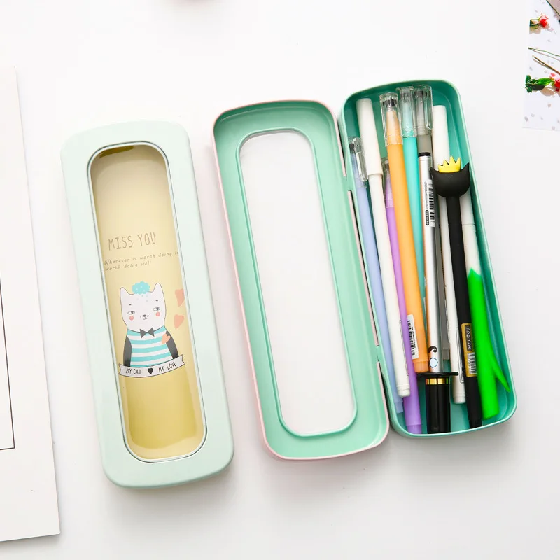 Металлический Мини пенал школьный простой мультяшный чистый цвет кавайный для